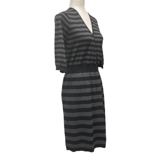 a.n.a Faux Wrap Surplice Black & Gray Striped 3/4 Sleeve Sweater Dress - Picture 4 of 9